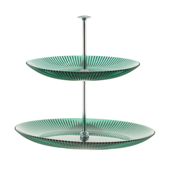 CAKE STAND 2 Tier Green with Silver Stem