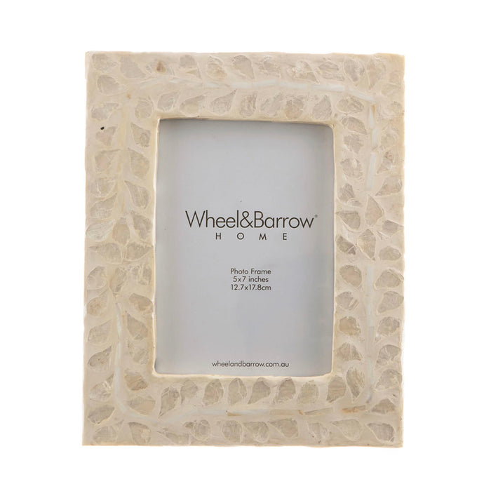 PHOTO FRAME Capiz Inlay White Leaves 5x7 26x21cm