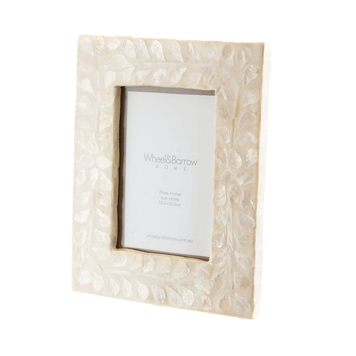 PHOTO FRAME Capiz Inlay White Leaves 4x6 25x20cm