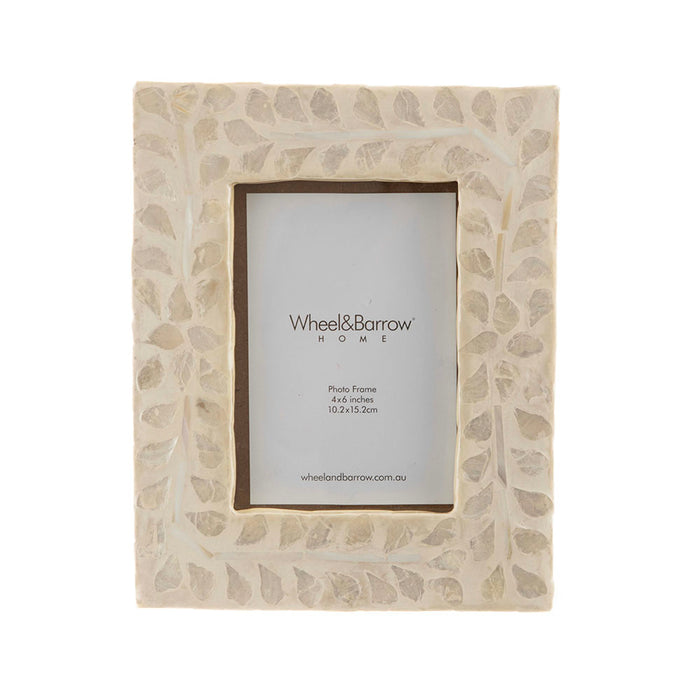 PHOTO FRAME Capiz Inlay White Leaves 4x6 25x20cm