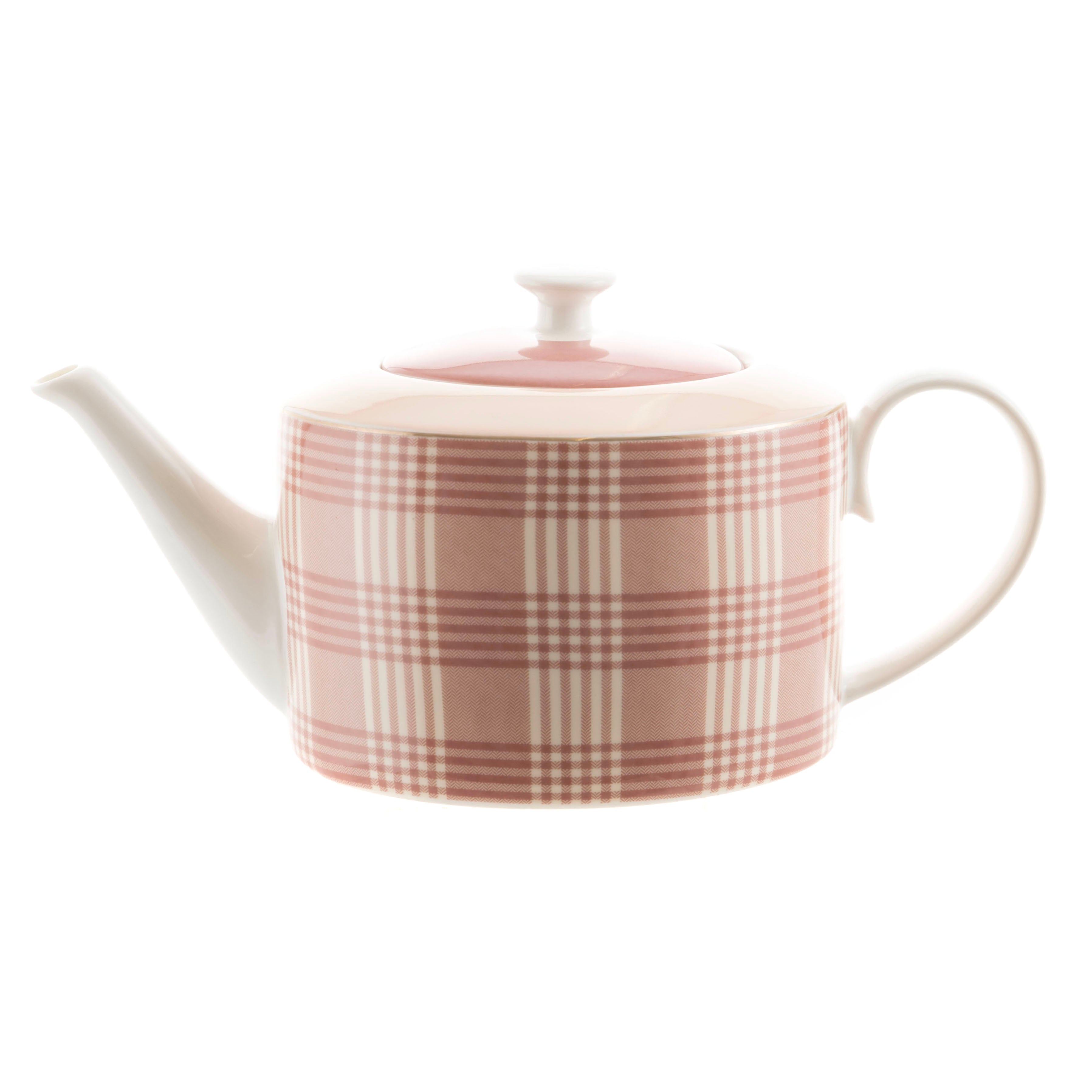 TEAPOT New Bone Beige Plaid with Gold Rim 1.2L