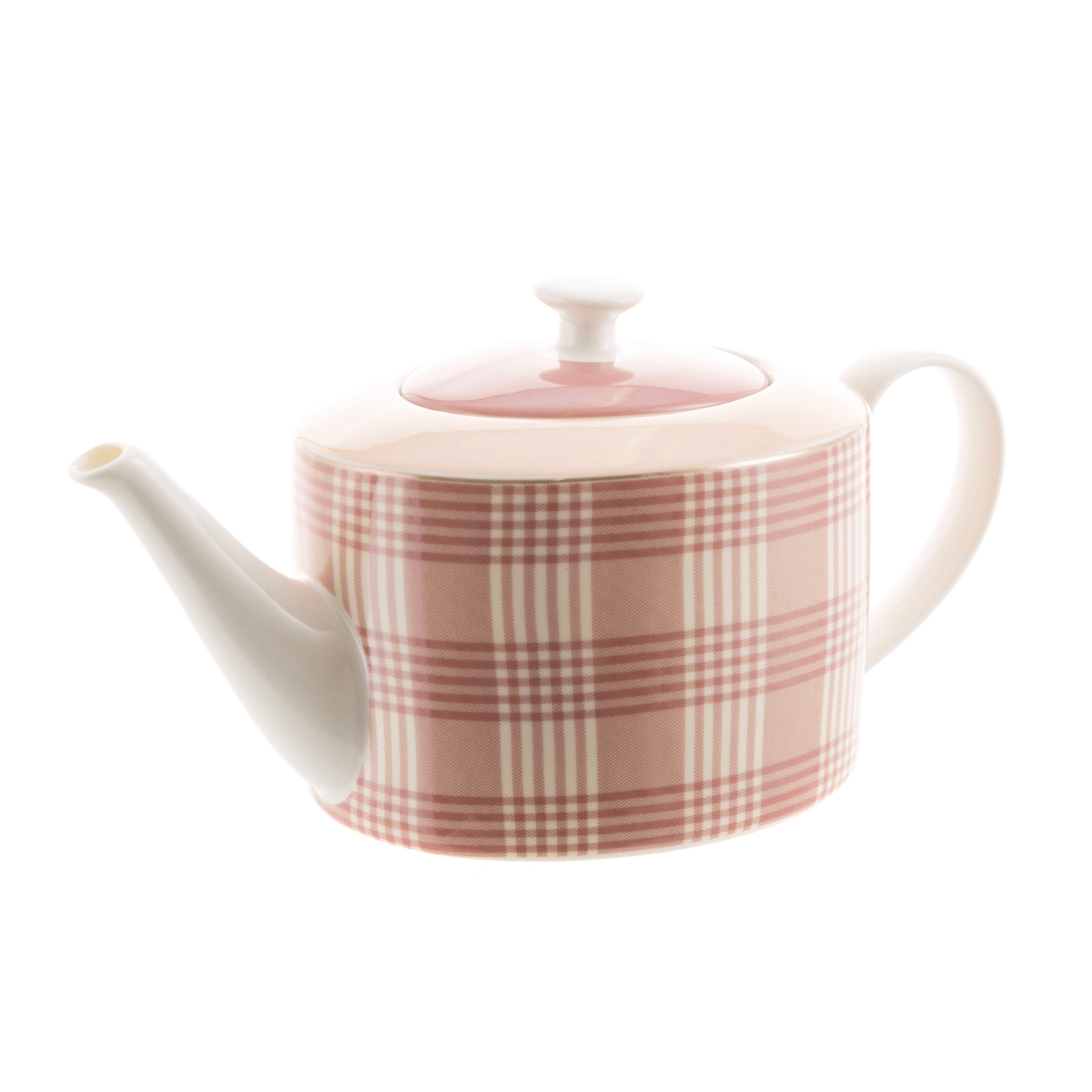 TEAPOT New Bone Beige Plaid with Gold Rim 1.2L