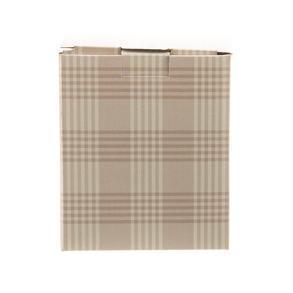 TEA GLASS with Lid/Filter New Bone Beige Plaid with Gold Rim 300ml