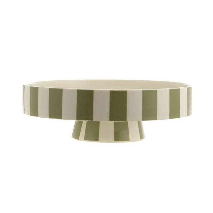 BOWL Footed Ceramic Olive/White Stripe 22x7cm