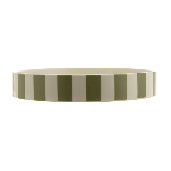 BOWL Round Ceramic Olive/White Stripe 22x3.5cm