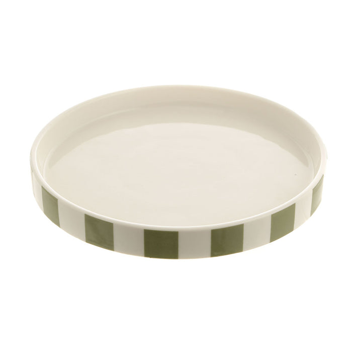 PLATE Round Ceramic Olive/White Stripe 18.5x2cm