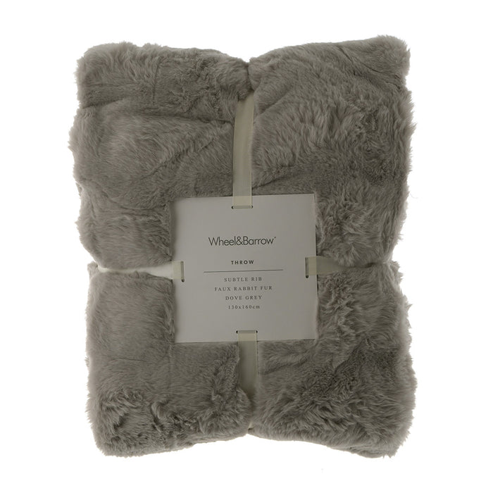 THROW Blanket Subtle Rib Faux Rabbit Fur Dove Grey 130x160cm