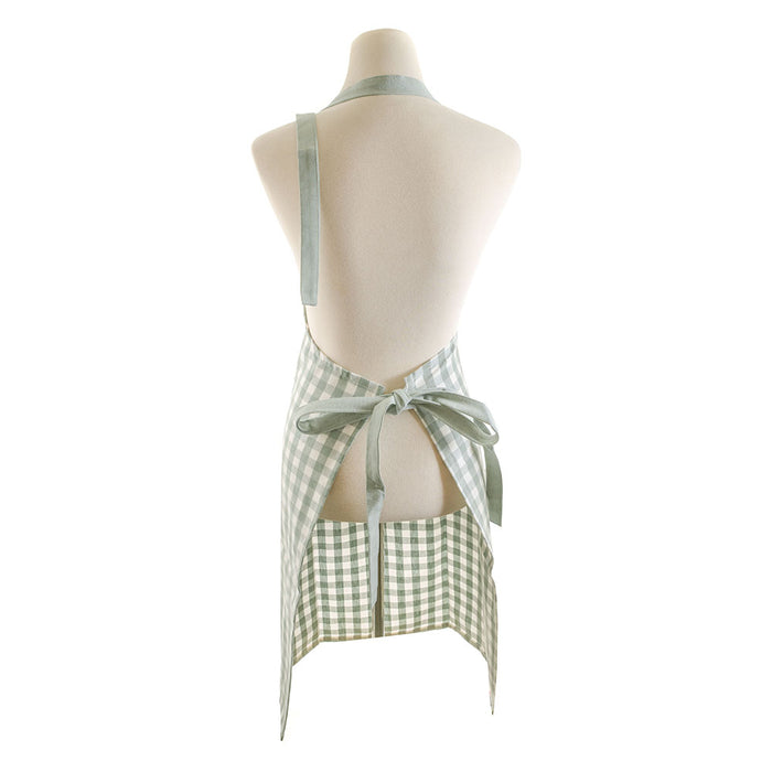 APRON Green Gingham With Solid Pocket & Ties 70x90cm