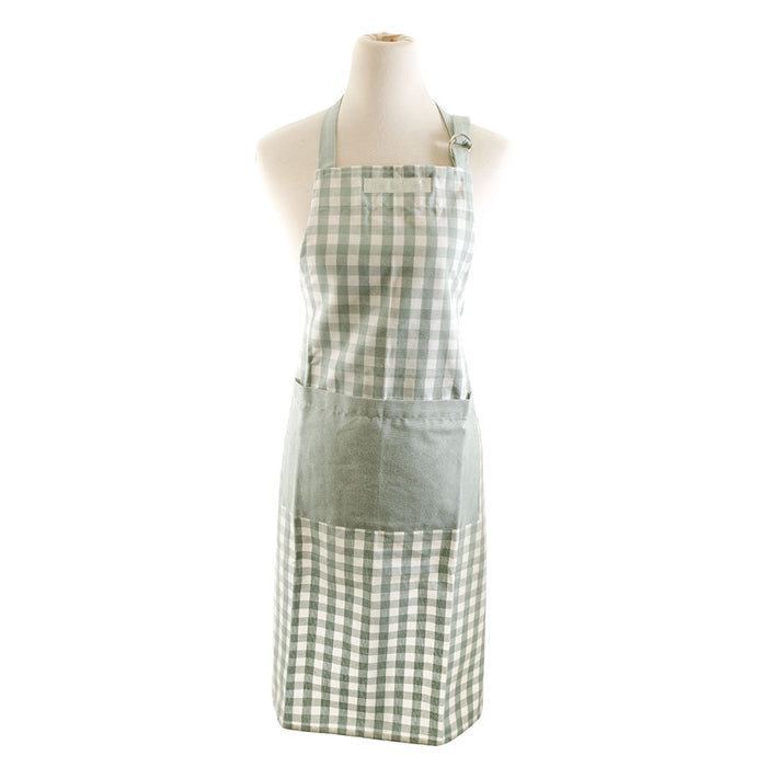 APRON Green Gingham With Solid Pocket & Ties 70x90cm