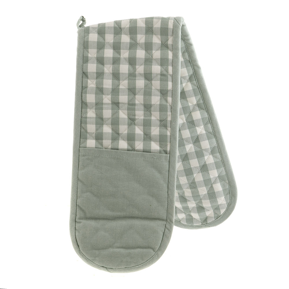 Gingham Double Oven Mitt Green