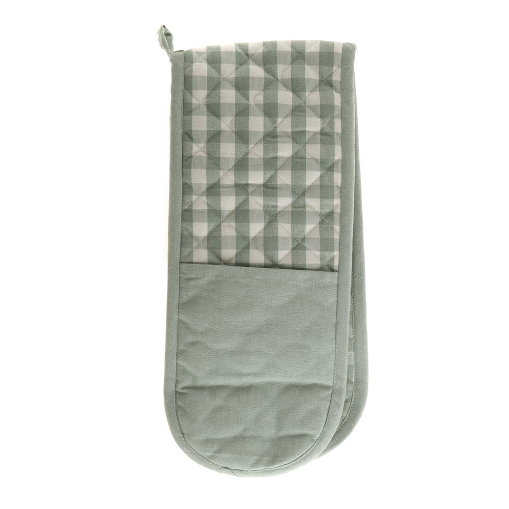 Gingham Double Oven Mitt Green