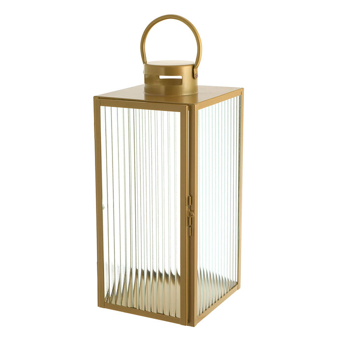 Lantern Rectangle Steel Gold with Ribbed Glass 40x19cm