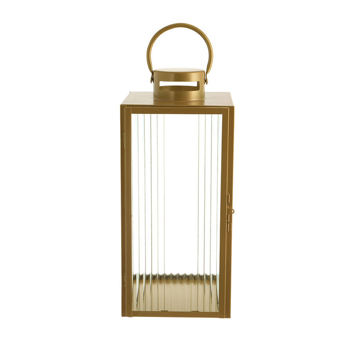 Lantern Rectangle Steel Gold with Ribbed Glass 40x19cm