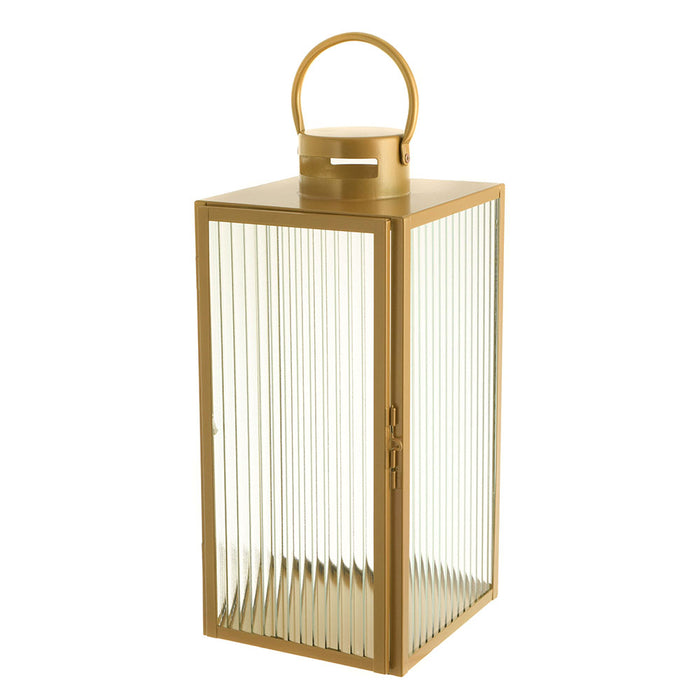 Lantern Rectangle Steel Gold with Ribbed Glass 21x53cm