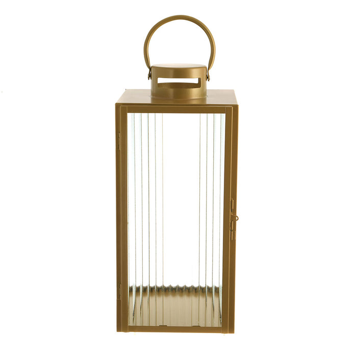 Lantern Rectangle Steel Gold with Ribbed Glass 21x53cm