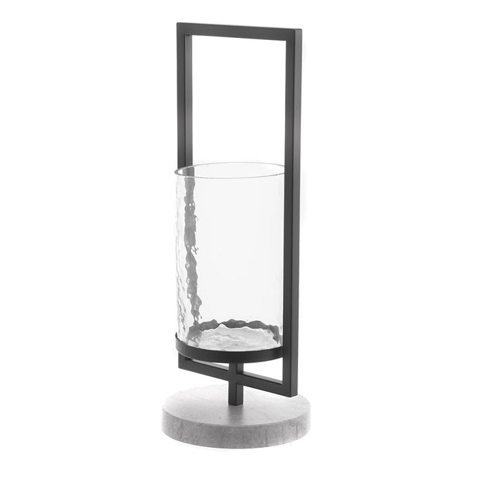 CANDLE HOLDER Glass & Black Metal with Handle 13x34cm