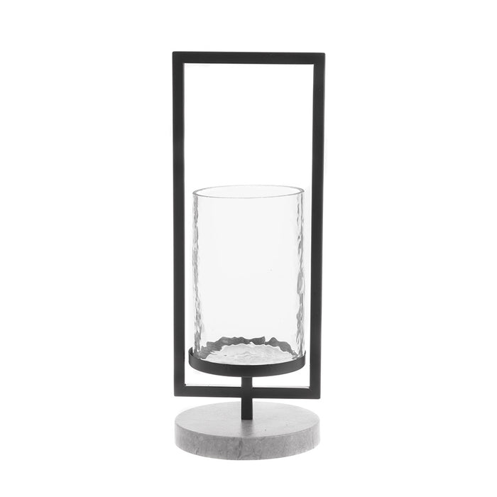 CANDLE HOLDER Glass & Black Metal with Handle 13x34cm