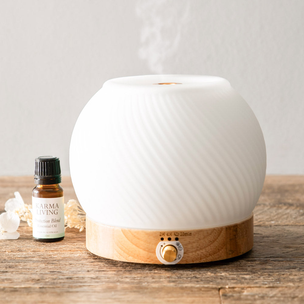 Karma Living Ribbed Glass & Wood Ultrasonic Diffuser