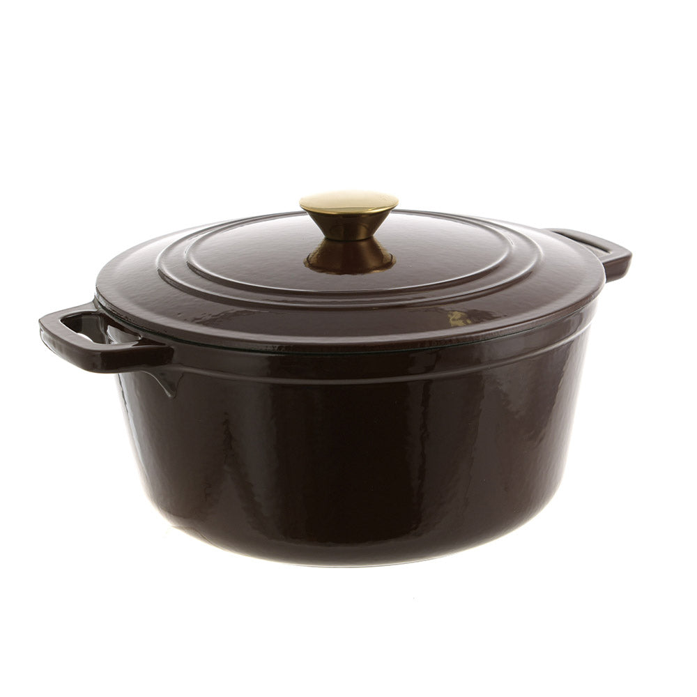 Chocolate Round 25.5cm 4.6L Cast Iron Casserole Pot