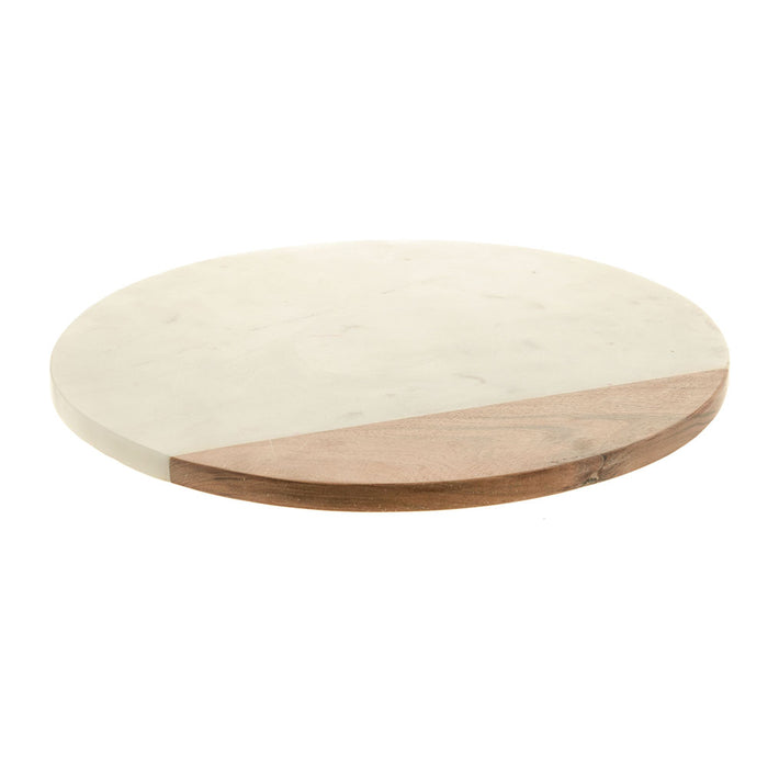 LAZY SUSAN White Marble & Mango Wood 35cm