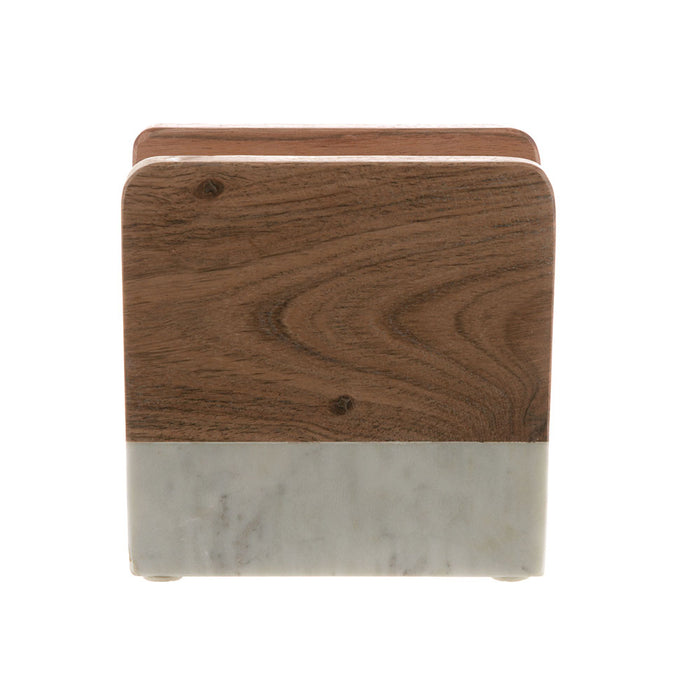 NAPKIN HOLDER White Marble & Mango Wood 16.5x16.5cm