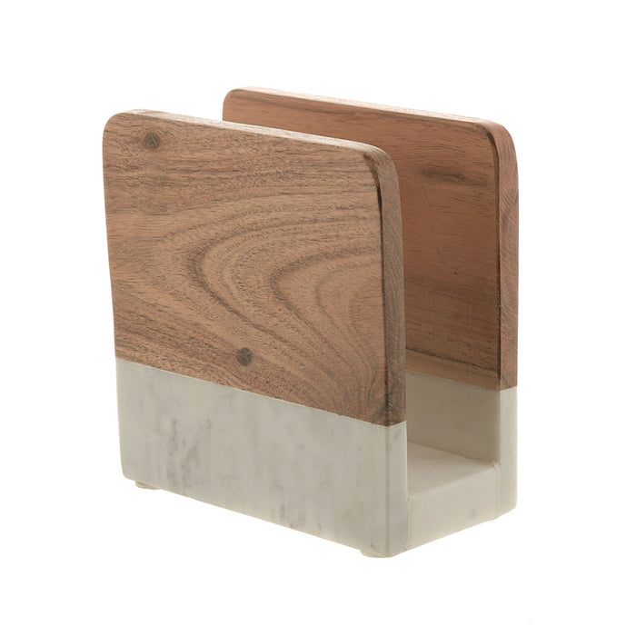 NAPKIN HOLDER White Marble & Mango Wood 16.5x16.5cm