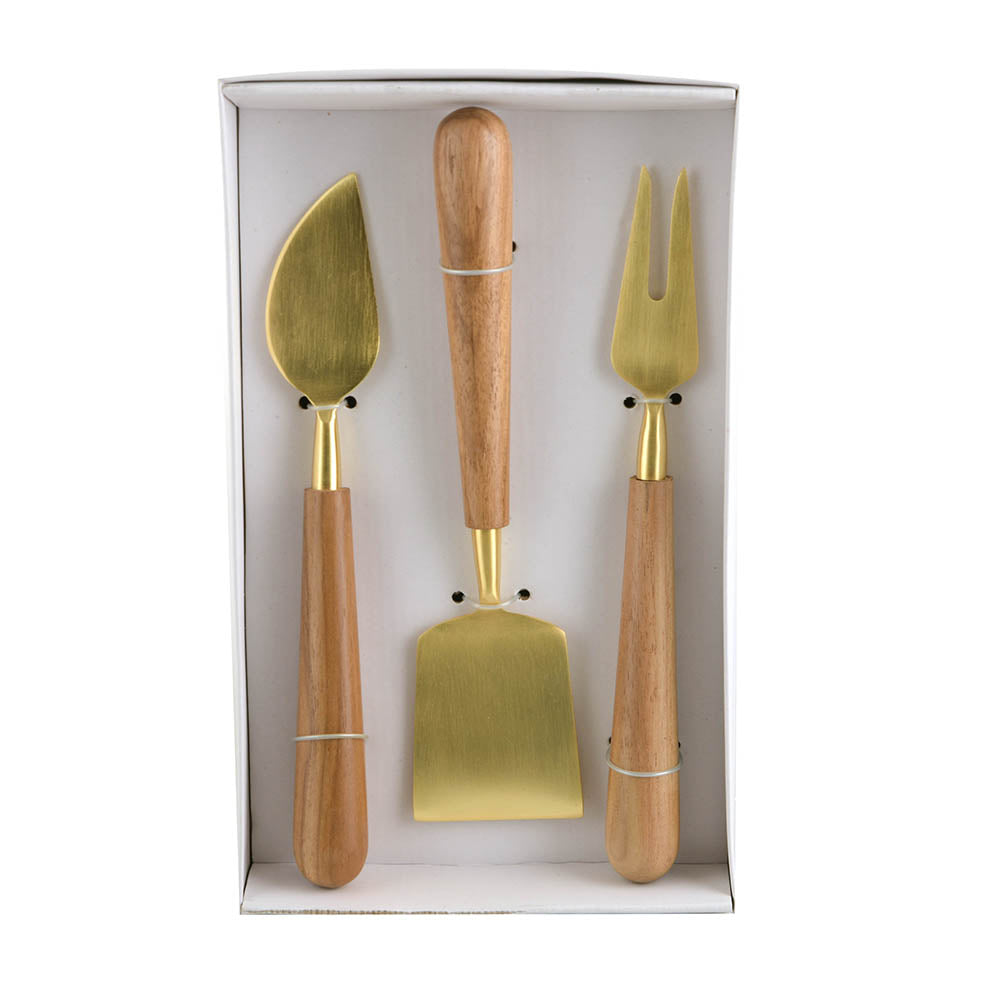 Cheese Knife Set Wooden & Brass