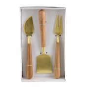 Cheese Knife Set Wooden & Brass