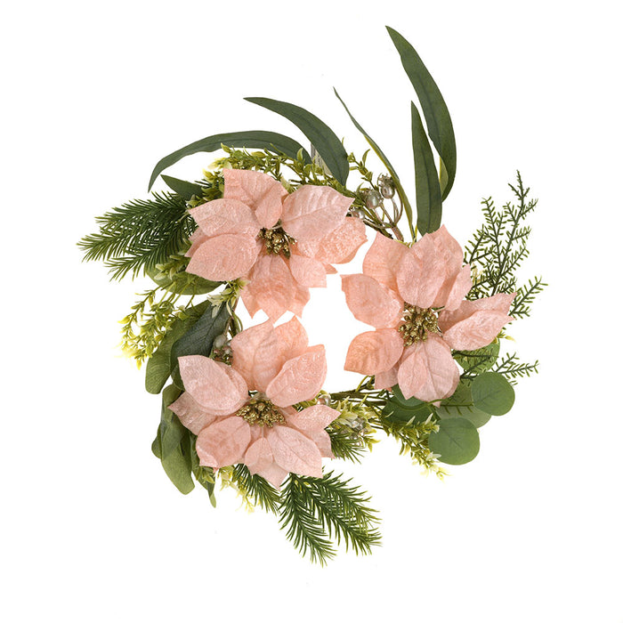 CANDLE WREATH Pink Flowers 30cm