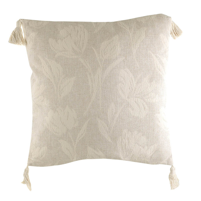 CUSHION Jacquard Florals with Tassels Natural 50x50cm