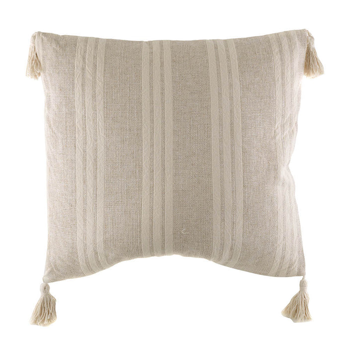 CUSHION Jacquard Stripes with Tassels Natural 50x50cm