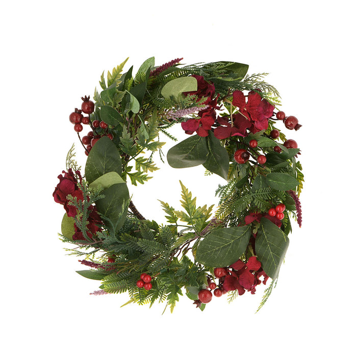 CANDLE WREATH with Red Berry and Flower 40cm