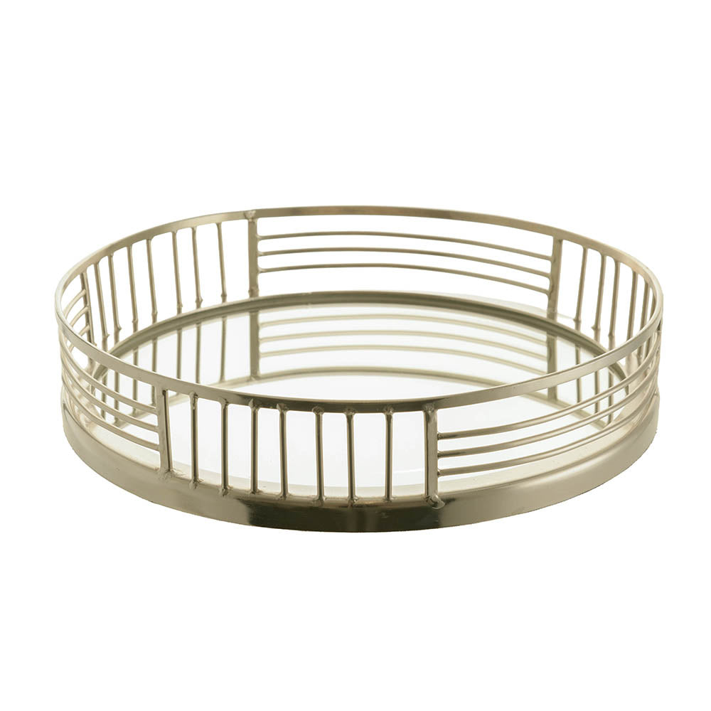 TRAY with Mirror Base Round Nickel 29cm