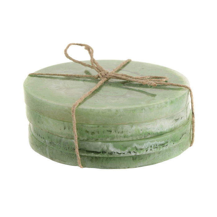 COASTERS Round Green Resin Pack 4