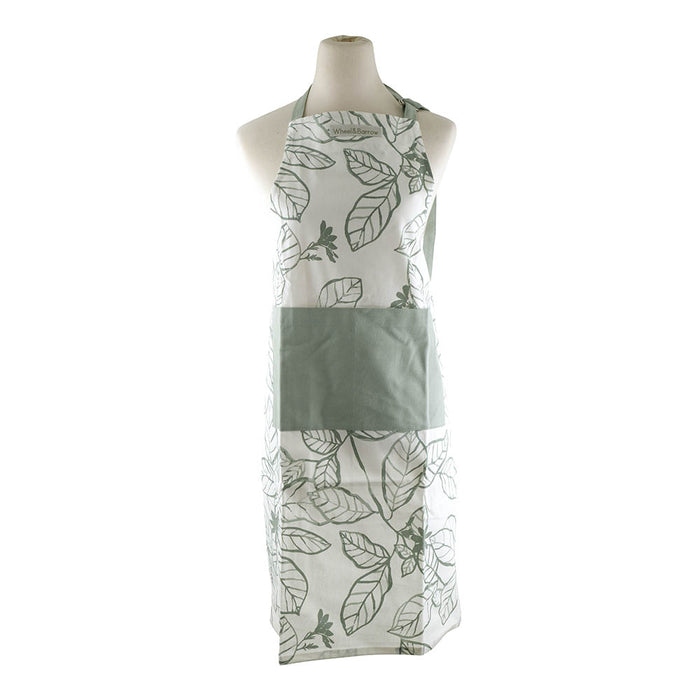 APRON Green Leaf Print With Solid Pocket & Ties 70x90cm