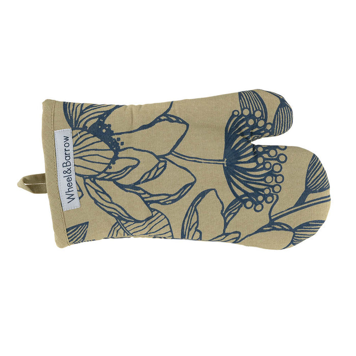 OVEN MITT Blue Print Lotus on Natural