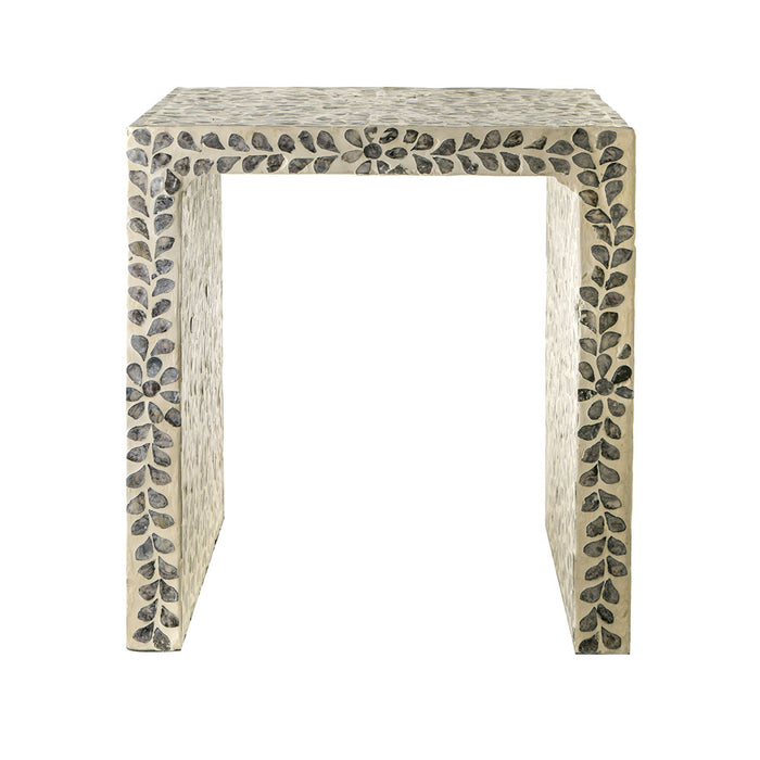 SIDE TABLE Capiz Inlay Grey w White 40x36x45cm