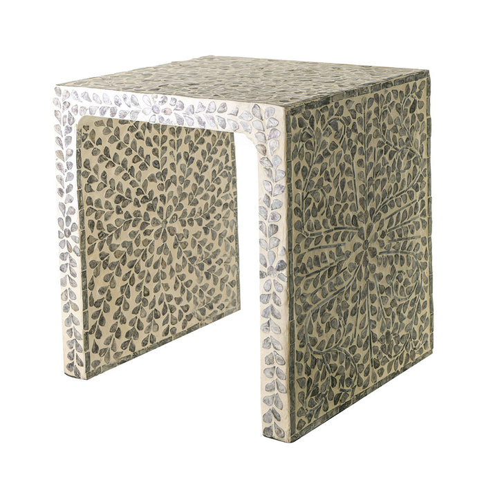 SIDE TABLE Capiz Inlay Grey w White 40x36x45cm