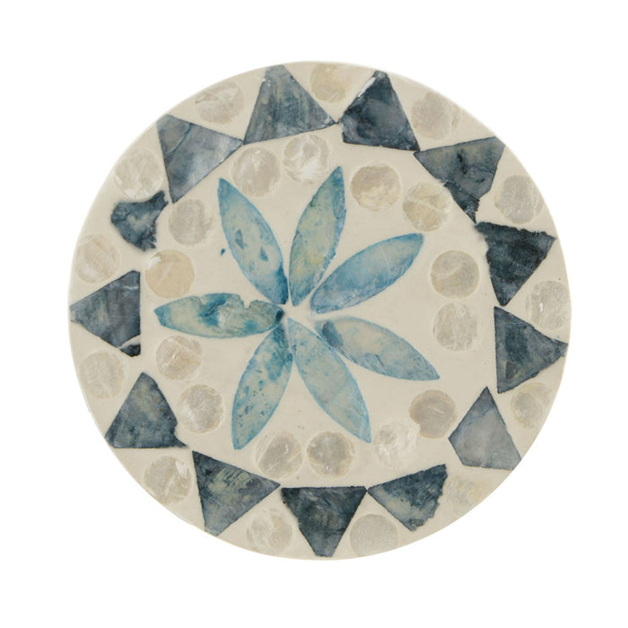 COASTERS SET/4 Round Capiz Blues