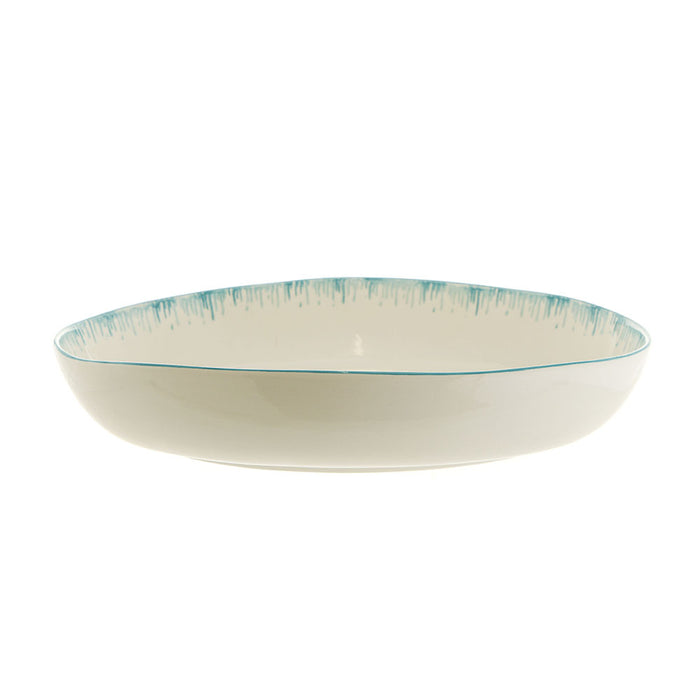 BOWL Oval Ceramic Drip Edge Aqua 35x24x8cm