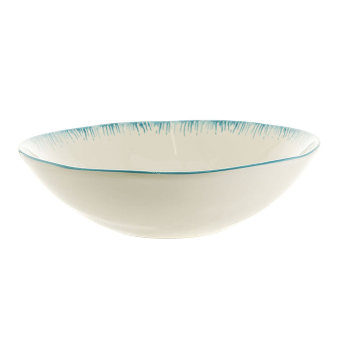 BOWL Round Ceramic Drip Edge Aqua 31x9cm