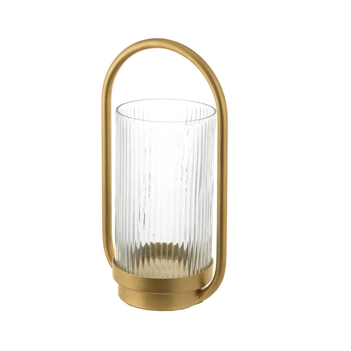 HURRICANE Metal Oval/Ribbed Glass Gold 33cm