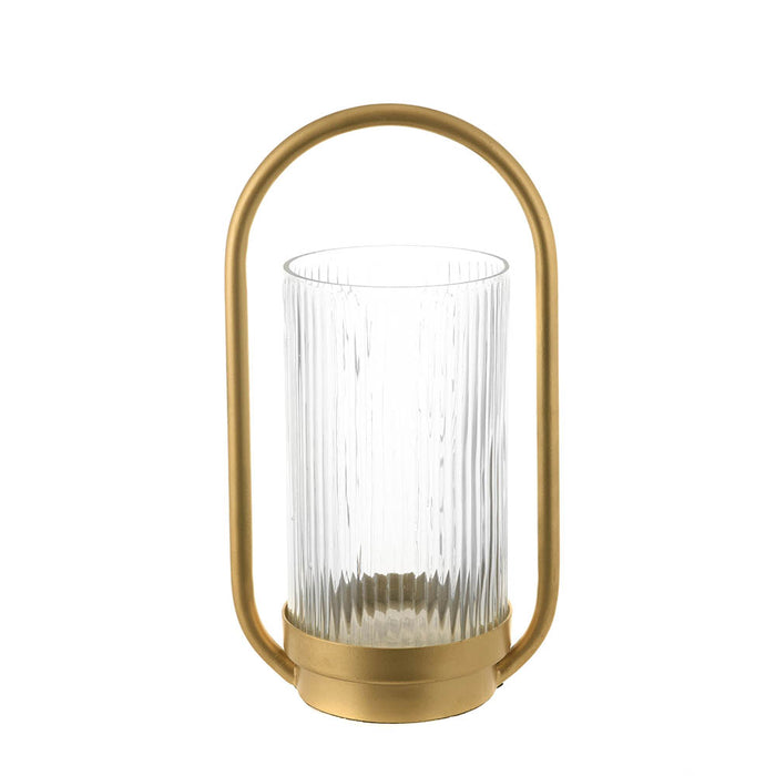 HURRICANE Metal Oval/Ribbed Glass Gold 33cm