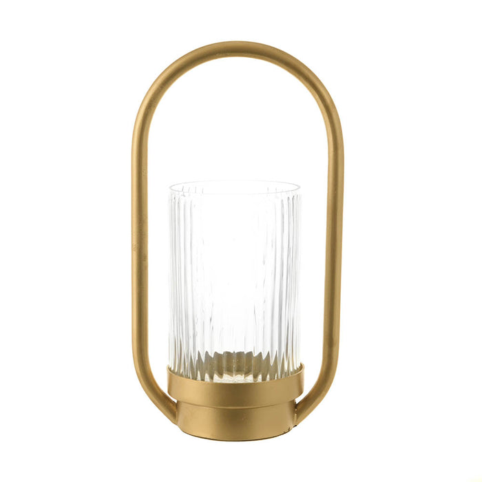 HURRICANE Metal Oval/Ribbed Glass Gold 29cm