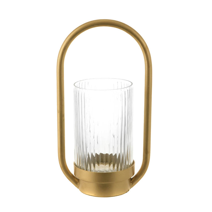 HURRICANE Metal Oval/Ribbed Glass Gold 29cm