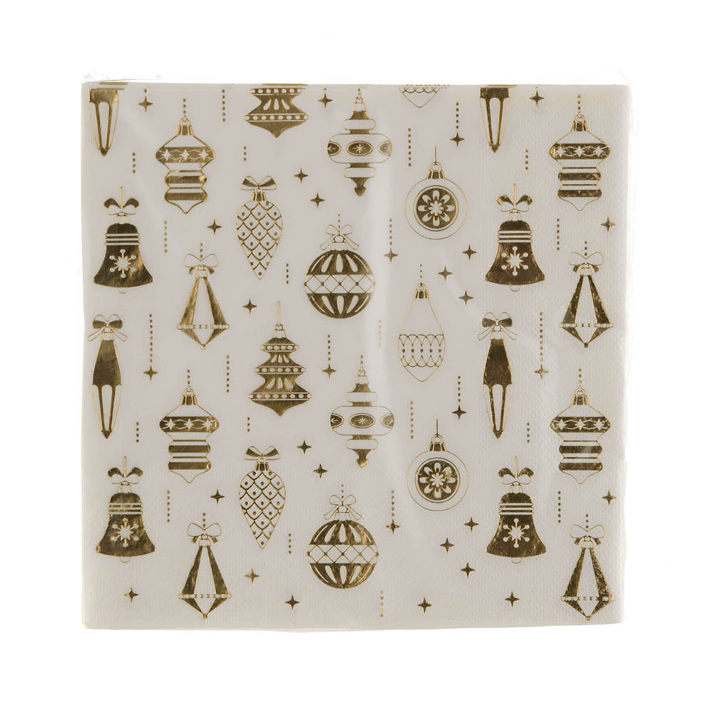 Gold Foil Baubles 33cm Pk 20 Christmas Paper Napkin Pack
