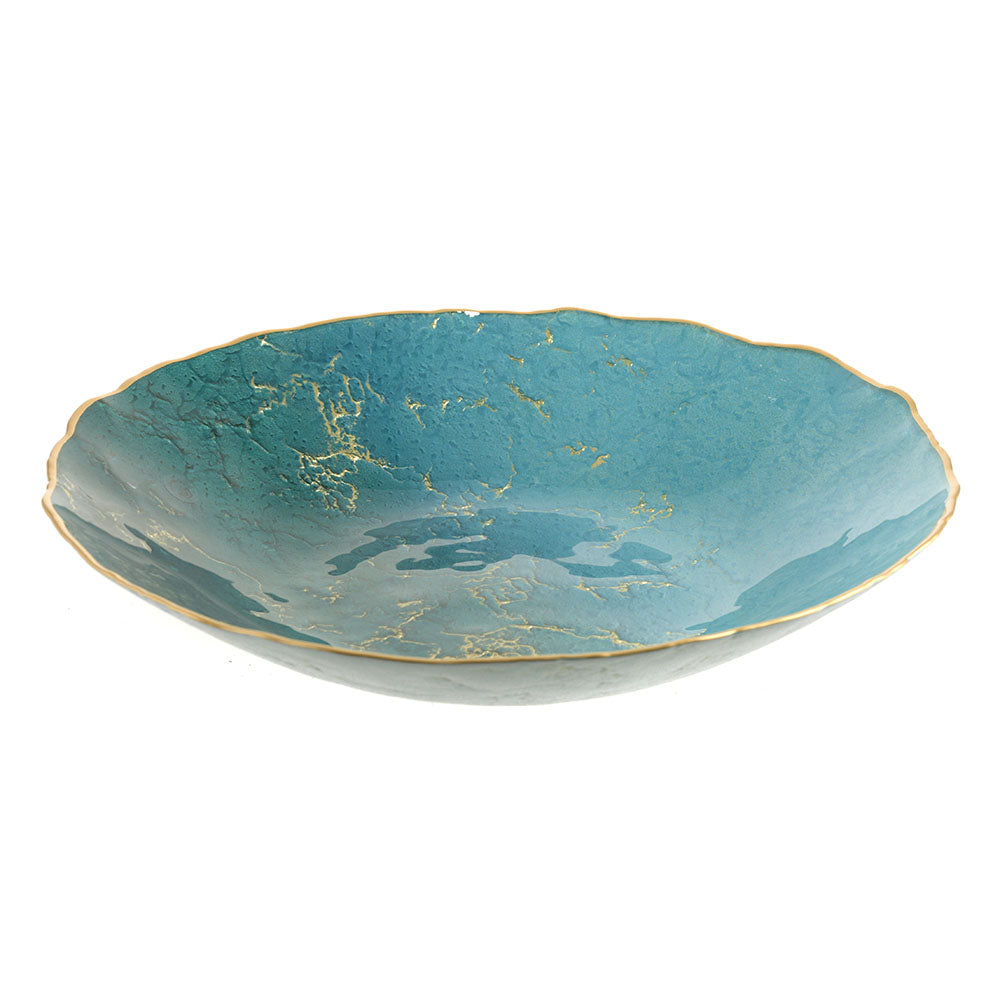 Glass Bowl Ocean Aqua & Gold 40cm