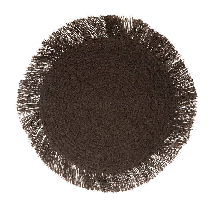 PLACEMAT Round Palm Fibre Fringed Chocolate 41cm