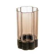 Flower Shaped Hurricane Small – Smoke Glass on Dark Wood Base