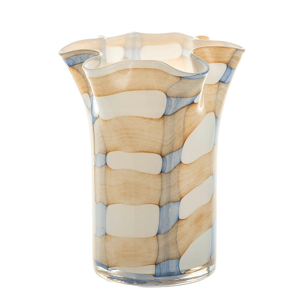Flared Glass Vase White & Blue